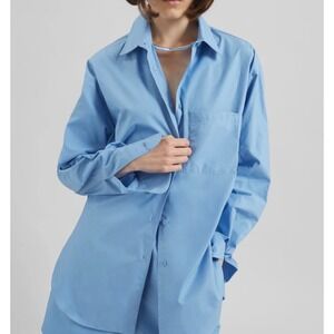 The Frankie Shop LUI ORGANIC COTTON SHIRT Oversized Blue Button Down Shirt XS